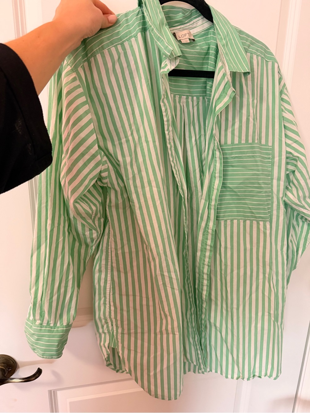 LOFT Mint Green and White Striped Shirt